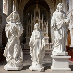 Estatua de la Sagrada Familia de Mármol Hecha a Mano, Diseño Europeo Religioso, Tamaño Real para Exteriores, para Iglesia y Jardín - Product Image 1