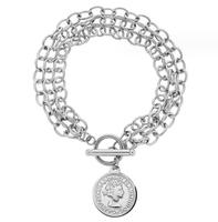 Bracelet pièce Caicai pour femme Bracelet chaîne multicouche en acier inoxydable avec tout le bracelet à boucle OT pendentif pièce de monnaie élégant