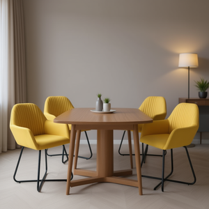 Sedie da Pranzo in Tessuto Giallo con Gambe in Acciaio Verniciato a Polvere, Arredamento Moderno Contemporaneo per la Casa - Product Image 2