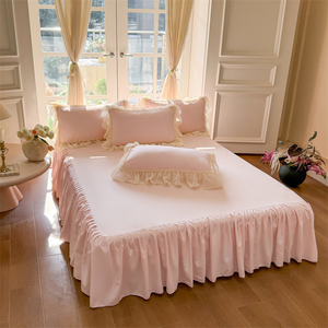 Parure <span class=keywords><strong>de</strong></span> lit brodée papillon à bordure dentelle en tissu lavé, style princesse coréenne, drap-housse à volants, couvre-lit à volants, housse <span class=keywords><strong>de</strong></span> couette à volants - Product Image 6