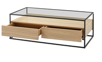 Table basse en verre style nordique, meuble personnalisé de haute qualité, avec rangement en bois, pour salon