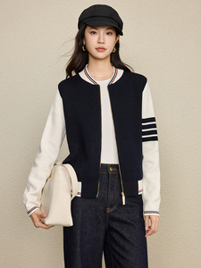 <span class=keywords><strong>Cardigan</strong></span> Bomber Casual <span class=keywords><strong>con</strong></span> Zip in lana Cashmere da Baseball <span class=keywords><strong>con</strong></span> blocchi di colore a contrasto da <span class=keywords><strong>donna</strong></span> - Product Image 3