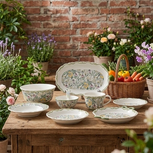 Service de <span class=keywords><strong>vaisselle</strong></span> en porcelaine à fleurs vertes, style vintage, <span class=keywords><strong>vaisselle</strong></span> de jardin florale, <span class=keywords><strong>vaisselle</strong></span> de table familiale, assiettes en céramique - Product Image 5
