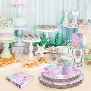 Ensemble de vaisselle jetable sur le thème de la sirène DAMAI, vaisselle de fête d'anniversaire pour filles, décorations de table - Product Image 2