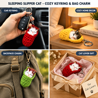 Porte-clés en peluche chat endormi, mignon, personnalisé, type animal en peluche, jouets, poupées chaton en forme de pantoufle tricotée, breloques pour sac à dos pour les amoureux des chats