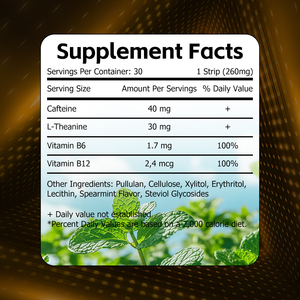 Suplemento Energético en Tiras Orales con L-Teanina, Sabor a Menta Intensa, Refuerza el Sistema Inmunitario - Product Image 2