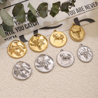 Pendentif rond unique en acier inoxydable avec relief animal (cheval, léopard, abeille, tête de taureau) pour la fabrication de bijoux et de colliers DIY