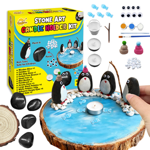Kit de Portavelas de Arte en Piedra de Pingüino Ártico para Niños, Manualidad de Decoración de Mesa con Piedras y Mini Sombreros - Product Image 1