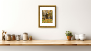 Cadre photo <span class=keywords><strong>PS</strong></span> élégant en or pour décoration de maison et de bureau en matière plastique avec art de forêt d'automne remplaçable et photos personnelles - Product Image 5