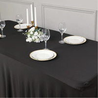 Noir Ondulé Spandex Ajusté Rectangle 1 Pièce Nappe Jupe De Table Extensible Jupe De Table Couverture avec Volants