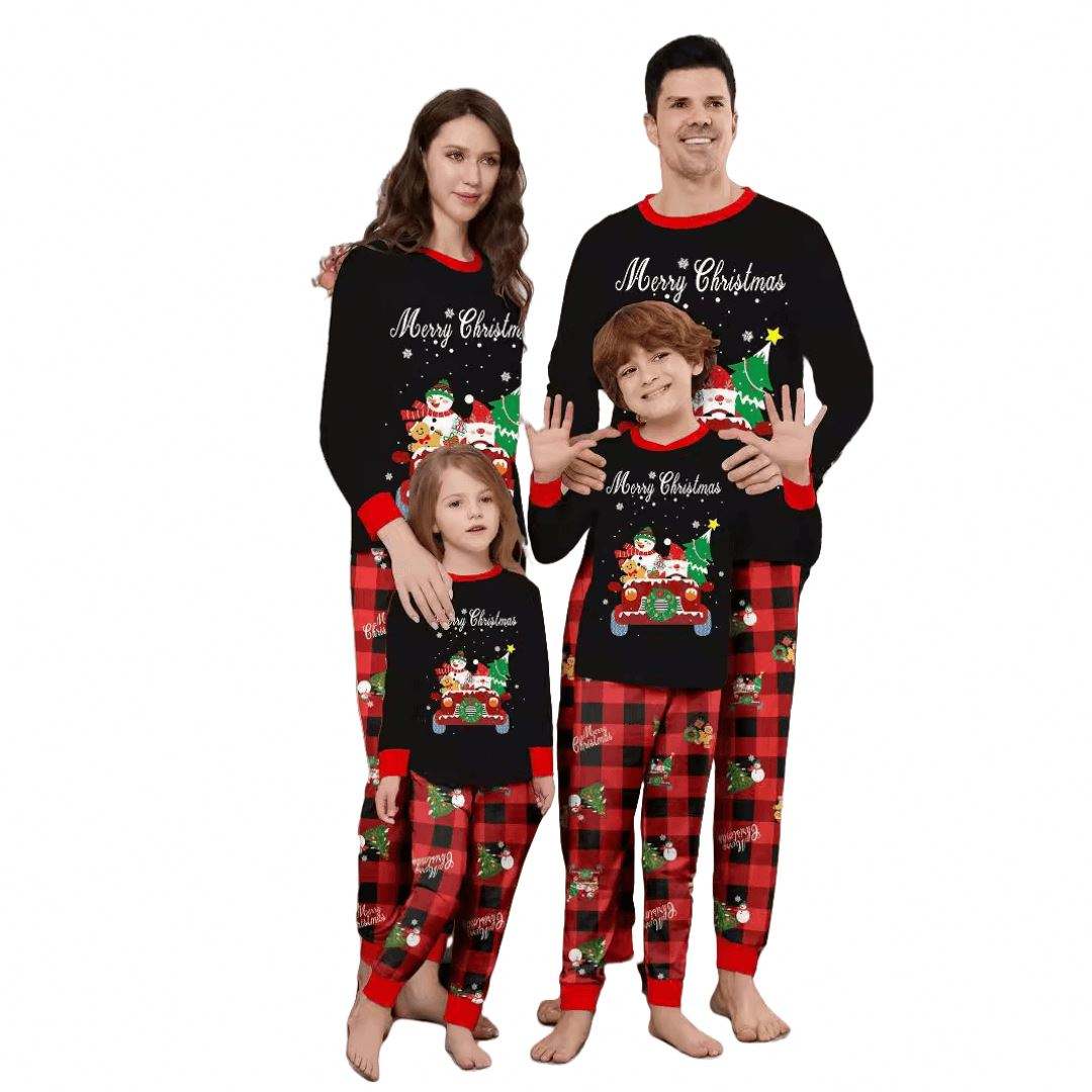 Women's Thermal Huggies Clothing Pajamas Car Snowman Christmas Tree Printed  Homewear for Summer Front Logo Sleepwear for Kids