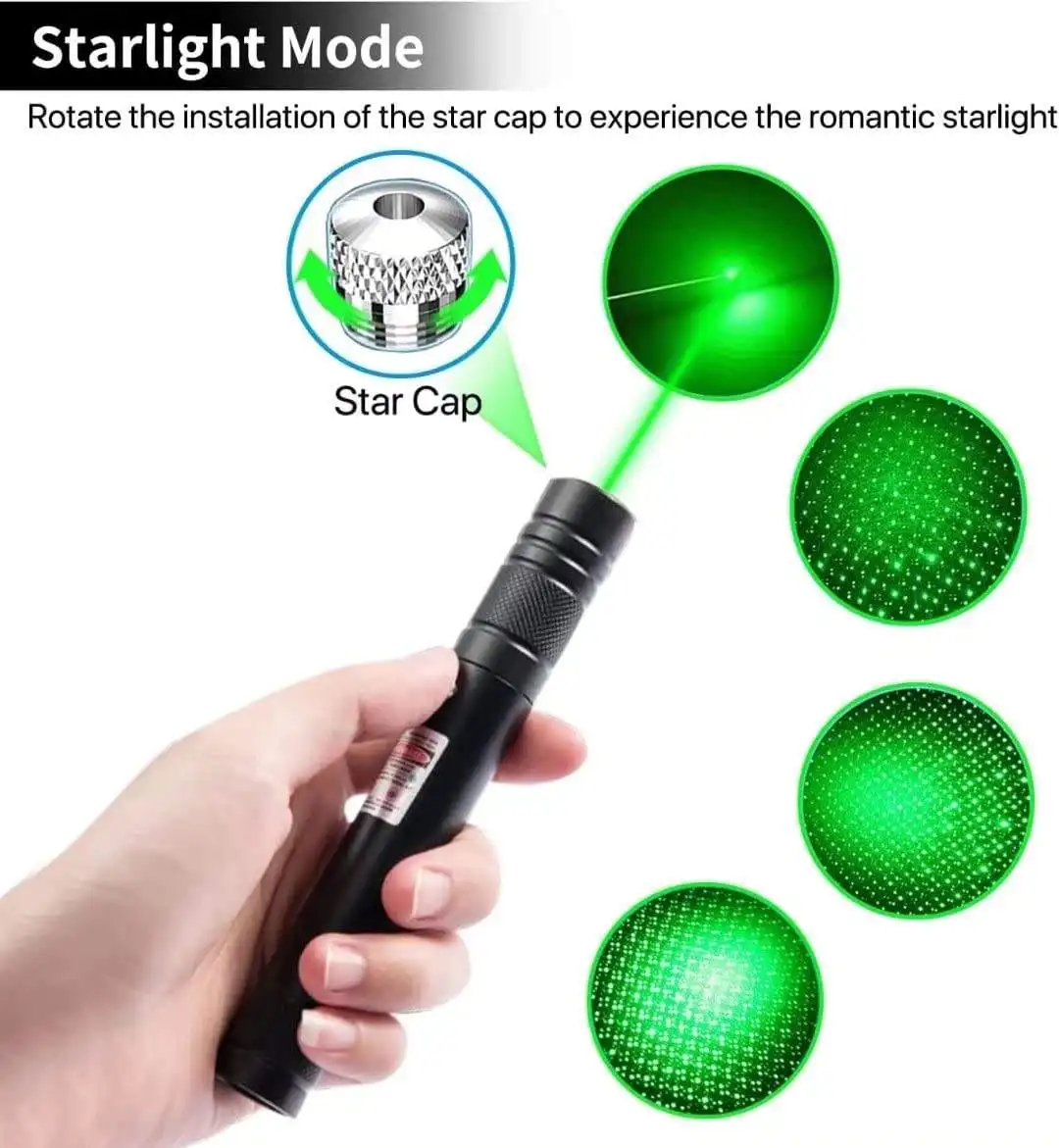 Green Laser Pointer 2000 Meter Long Range High Power Flashlight Rechargeable Pointer for USB with Star head Adjustable Focus