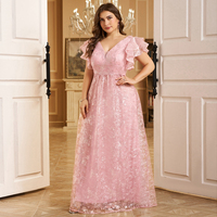 Robe de soirée formelle à manches peplum dos nu à col en V taille plus avec broderie de paillettes pour les dîners, les mariages, les fêtes