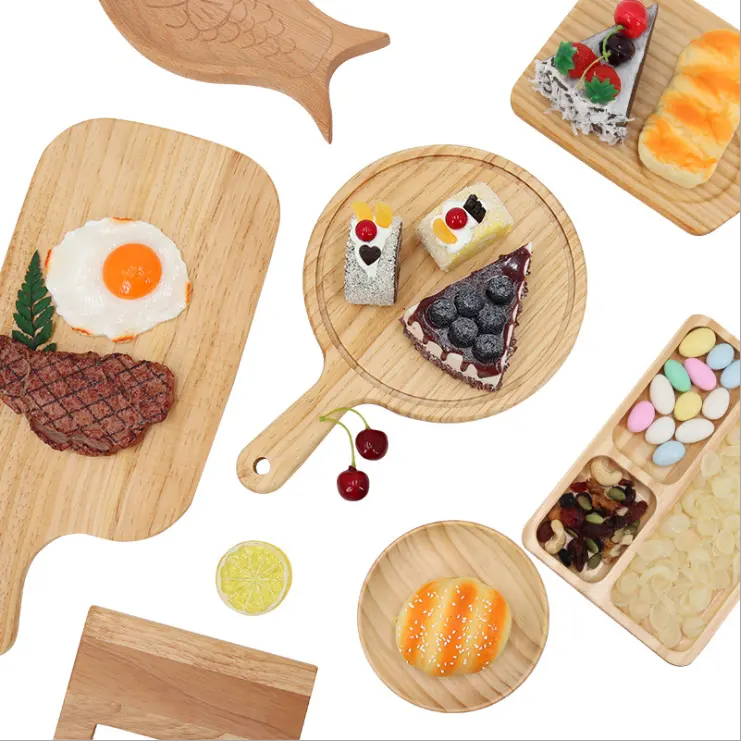 High quality wholesale wooden plate safety food serving tray Round Wood Serving Food Tray