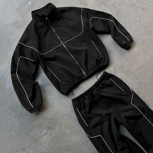 Chàng trai tùy chỉnh in logo với dải phản chiếu áo và Corset Sweatpants bán buôn thời trang hoodie Jogger Set - Product Image 3