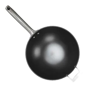 New Arrival Craft Wok with Wooden and Steel Helper Handle Round Bottom Traditional Hand Hammered Carbon Steel Wok