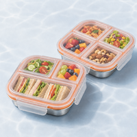 Boîte à lunch en acier inoxydable pour enfants, sans BPA, avec plateau amovible en acier 304, 600 ml, 3 compartiments, pour l'école, le camping et les voyages