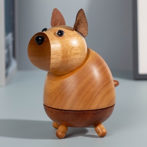 Sevimli ahşap hayvan zodyak köpek müzik kutusu yapay el sanatları için doğum günü hediyesi kapalı dekorasyon ve dekoratif süs - Product Image 3