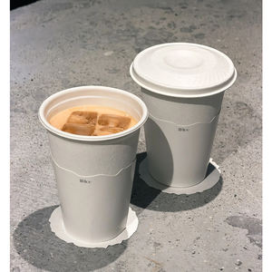 Vaso de café ecológico, compostable, biodegradable, reciclable, hecho de bagazo de caña de azúcar, fibra moldeada, papel kraft, con tapa de papel con pestaña de apertura. - Product Image 4