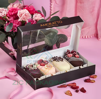 Customized Logo Strawberry Ice Cream Bar Dessert Truffles Candy Sweets Packing Box Food Paper Packaging with Window