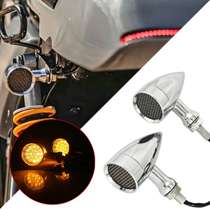 Motorcycle <b>Mesh</b> <b>Grille</b> Vintage LED Turn Signal Lights Fit Harle y Bobber Cruiser Amber Red Lens Blinkers - Product Image 3