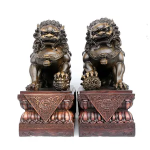 Different kind of red sandalwood color fu dog statue beijing lion fengshui animal collection