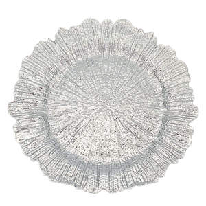 أطباق تقديم بلاستيكية للزفاف بالجملة، أطباق زينة مقاس 13 بوصة بتصميم الشعاب المرجانية الذهبية، أطباق أكريليك لتزيين طاولات الزفاف - Product Image 3