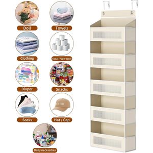 Over The Door Organizer 15 Pockets Beige Hanging <b>Storage</b> For Bathroom Closet Behind Door Hook Type Neatening Solution - Product Image 5