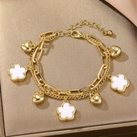 Joyería para Mujer, Aleación, Corazón, Amor, Étnico, Moderno, Trébol de Cinco Hojas, Flor, Regalo de Lujo Ligero, Pulsera, Bijoux Femme