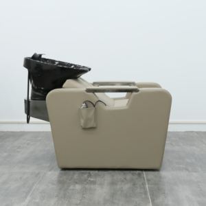 Friseurstuhl im japanischen Stil aus schwarzem PU-Leder mit weißem Waschbecken, <span class=keywords><strong>Massage</strong></span>- und Haarwaschstuhl für Friseursalons - Product Image 3