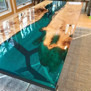 Luxury Design Most Popular Solid Wood Walnut <strong>clear</strong> River Inlaid Stone Epoxy Wooden Resin <strong>Table</strong> - Product Image 3