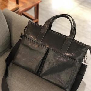 Sac à main pour homme en cuir tanné végétal, sac fourre-tout fin vintage en cuir de vachette pleine fleur, sacoche d'affaires pour ordinateur portable avec doubles poches avant - Product Image 5