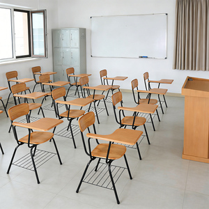 College Wooden Classroom Furniture Foldable <strong>Study</strong> Table with Chairs Set Ergonomic Work Student Chair with Writing <strong>Pad</strong> for Kids - Product Image 2