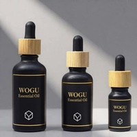 Botol Tetes Bulat Bambu 30ml 50ml Matte Hitam untuk Kemasan Serum Lotion Perawatan Kulit, Botol Kaca Kosong untuk Cat Kuku dengan Label