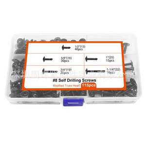 #8 Self Drilling Screws Modified Truss Head 115pcs Box Set Imperial Inch <b>Sheet</b> Metal Fasteners <b>Black</b> Stainless Steel - Product Image 1