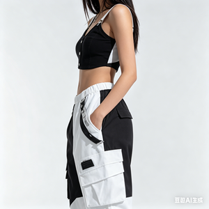 Ensemble haut court et pantalon cargo bicolore noir et blanc pour femme, <span class=keywords><strong>tenue</strong></span> de danse K-Pop pour spectacle sur scène, ensemble 2 pièces - Product Image 6