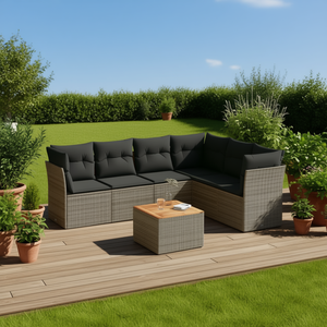 Garden <b>Sofa</b> <b>Set</b> Outdoor Furniture Rattan With Dark Grey Cushions Contemporary Design For Patio And Garden Use - Product Image 2