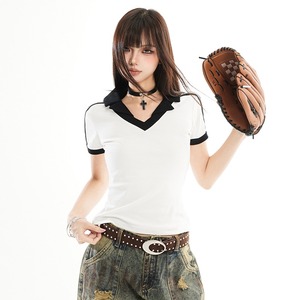 Camiseta de Manga Corta para Mujer, Estilo Y2K, Diseño Deportivo con Rayas y Logotipo, Anti-Pilling, Ecológica, Corte Ajustado, Verano 2026, Nueva - Product Image 1