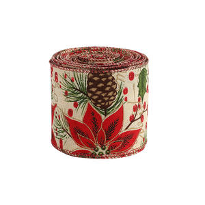 Nouveau produit 2025 – Ruban de Noël Starkey personnalisé imprimé UV 6 couleurs, 450 cm, 63 mm, en lin, burlap et polyester pour bordure d'arbre - Product Image 5