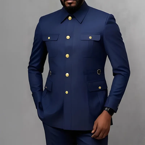 Trajes de hombre verde oscuro, traje de 2 piezas, chaqueta con cuello levantado, traje de tela <span class=keywords><strong>P</strong></span>, ropa de fiesta Formal para hombre Safari, chaquetas para novios de boda - Product Image 6