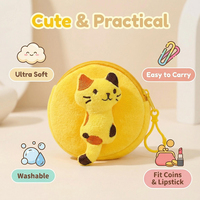 Dompet Koin Plush Kawaii Portabel Mini dengan Ritsleting Gantungan Kunci Dompet Uang Koin Hewan Kartun untuk Wanita