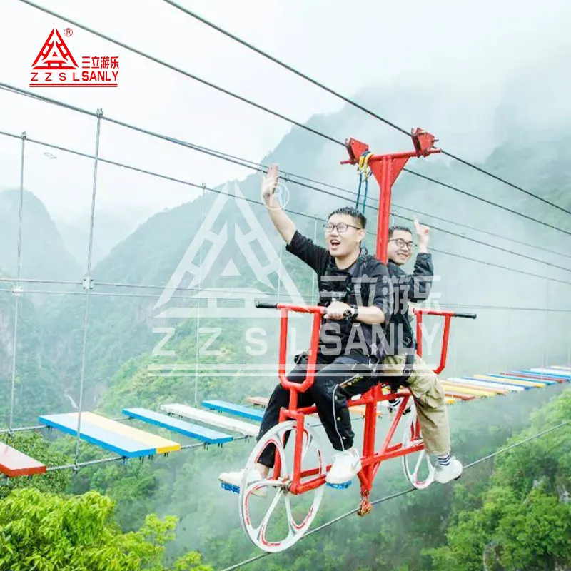 Thrilling Bicycle Zip Lining Activity Ride A Bicycle In The Sky Zip Cycle Sky Cycling Zip Line Amusement Rides