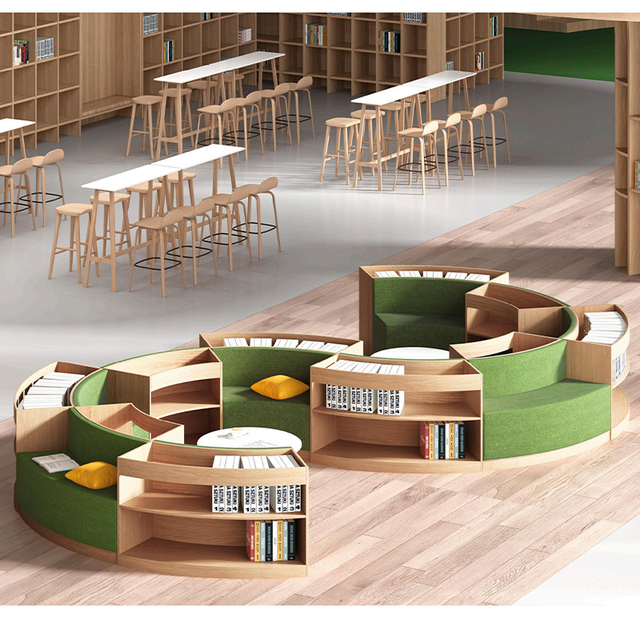 Sagely Curved Sofa Seat Bookcase Modern Creative Wooden Bookshelf Customizable Size Color for Children's Library Reading Room