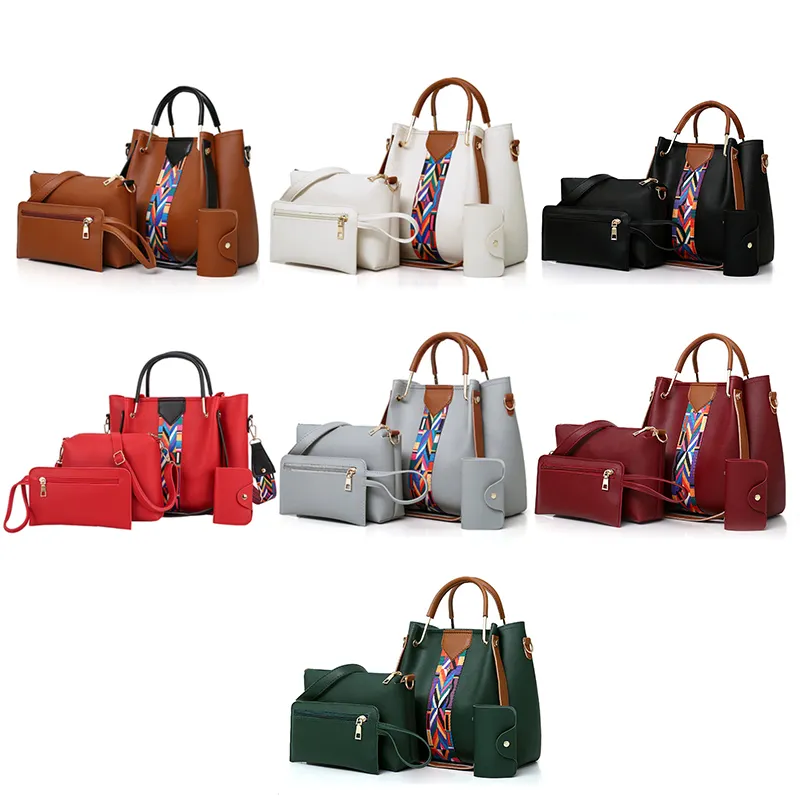 Moda bayan el tasarımcı çanta ucuz fiyat bayan çanta kadın çantası setleri PU çanta 1 takım çanta içinde 4 adet