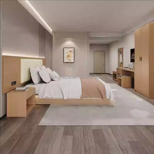 Cozy Hotel Bedroom Sets Customize Queen King Upholstered Bed <b>with</b> Wooden Headboard Panel Nightstand Closet <b>Desk</b> for 3 Star Hotel - Product Image 3