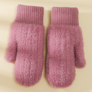 Mitaines en velours chaudes d'<span class=keywords><strong>hiver</strong></span> HZS-25059 pour femmes, gants en tricot de couleur unie, mitaines en polaire épaisses - Product Image 6