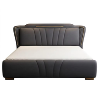 Lit de rangement moderne italien de luxe discret en cuir anthracite de qualité supérieure et bois de pin, cadre de lit Queen certifié E0, directement de l'usine