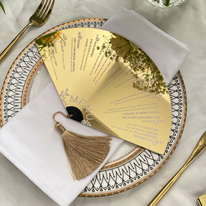 Invitación <span class=keywords><strong>de</strong></span> boda personalizada <span class=keywords><strong>de</strong></span> alta calidad, menú en forma <span class=keywords><strong>de</strong></span> abanico acrílico, logotipo <span class=keywords><strong>de</strong></span> estampado en caliente, tarjeta <span class=keywords><strong>de</strong></span> sobre <span class=keywords><strong>de</strong></span> regalo - Product Image 4