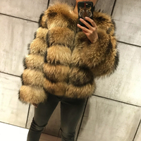 Chaqueta Corta de Invierno con Cuello Redondo de Piel Auténtica, Cierre Oculto, Piel de Mapache Natural, Abrigo Cálido para Mujer