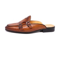 Demi-chaussures noires en cuir véritable Double Monk Strap Mules Slip on Lazy Loafers
